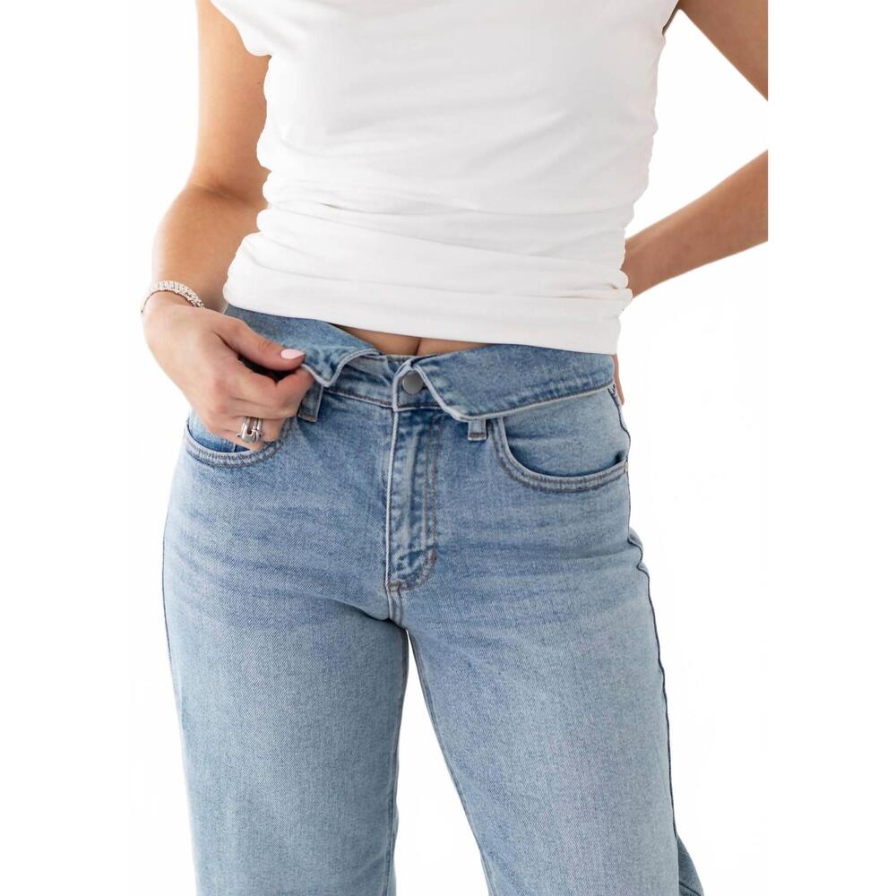 NEW JUST BLACK DENIM folded waist relaxed straight jeans in blue - Picture 5 of 5